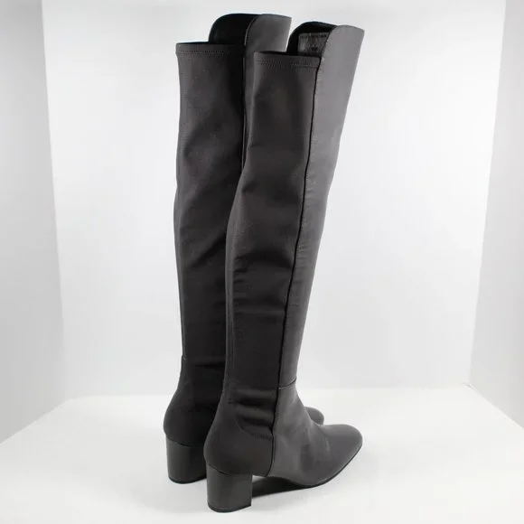 Stuart Weitzman Gillian Leather Block Heel Knee-High Boots - Dark Gray 7M - Picture 2 of 7